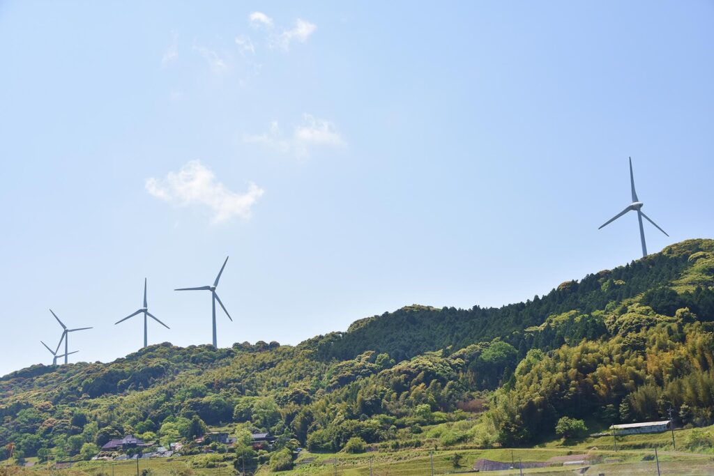 北側から見た、豊浦風力発電所の風車群